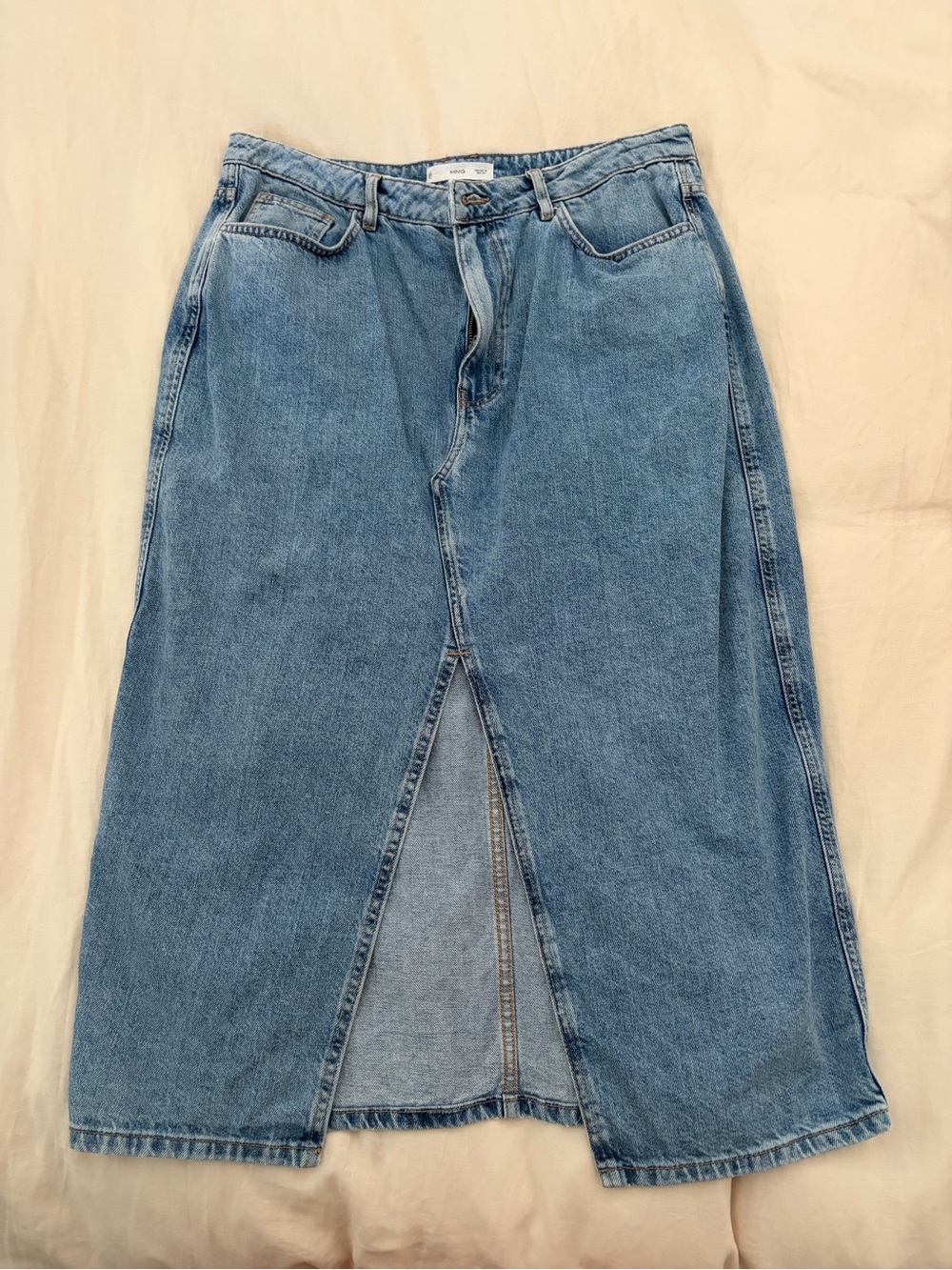 Mango Light Denim Skirt with Front Slit